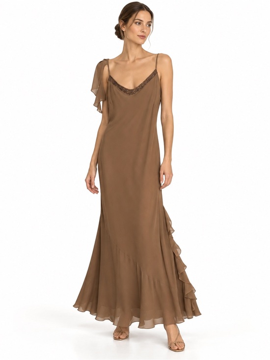 Newport News Dresses & Skirts - Vintage Y2K Newport News 100% Silk Beaded Ruffle Maxi Dress Size 16 Evening